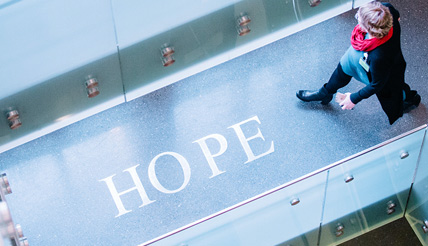 Message of hope on a hallway floor
