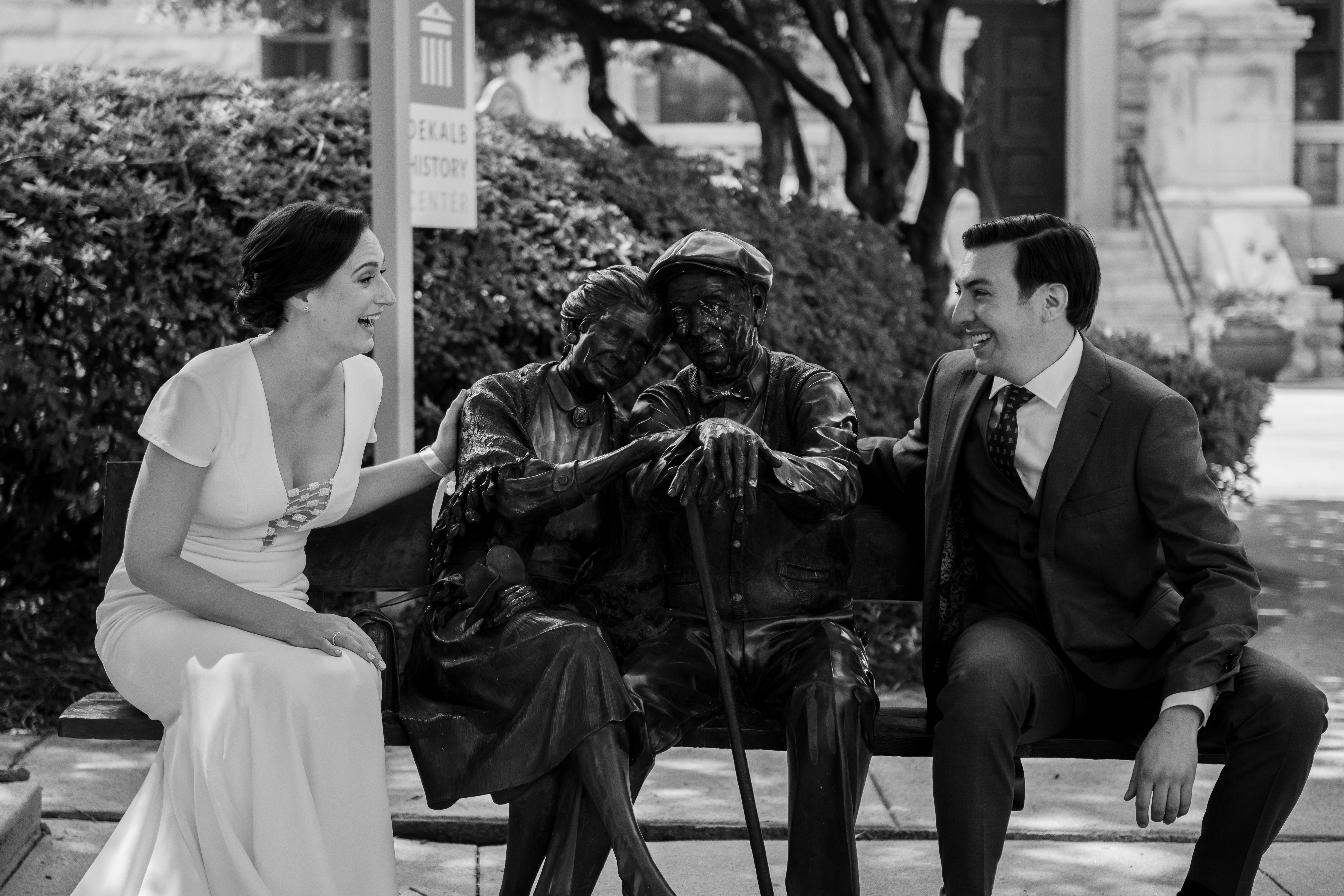 Heart surgery and brain surgery patient Dan with wife Marcella sitting on bench, photo by Joey Wallace Photography 