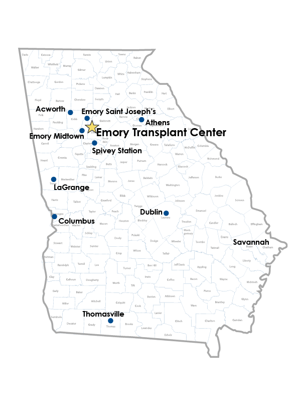 transplant center location map