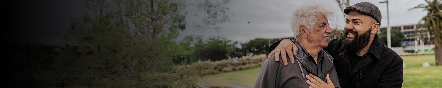 Father and son walking outdoors