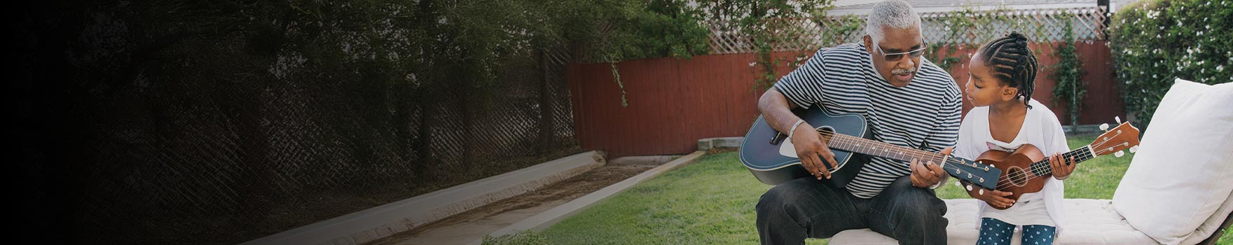 Man and girl playing the guitar