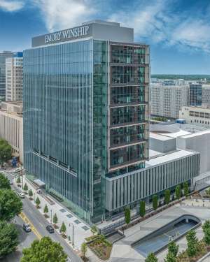 side view of the Winship Cancer Institute at Emory Midtown building