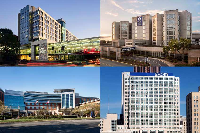 pictures of the exteriors of four Emory buildings