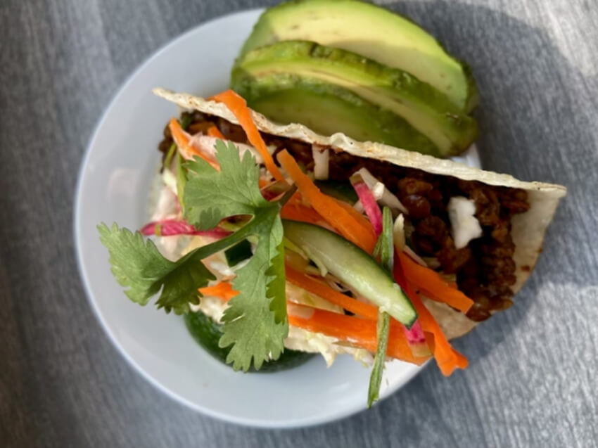 Jackfruit tacos with pineapple salsa and cashew crema