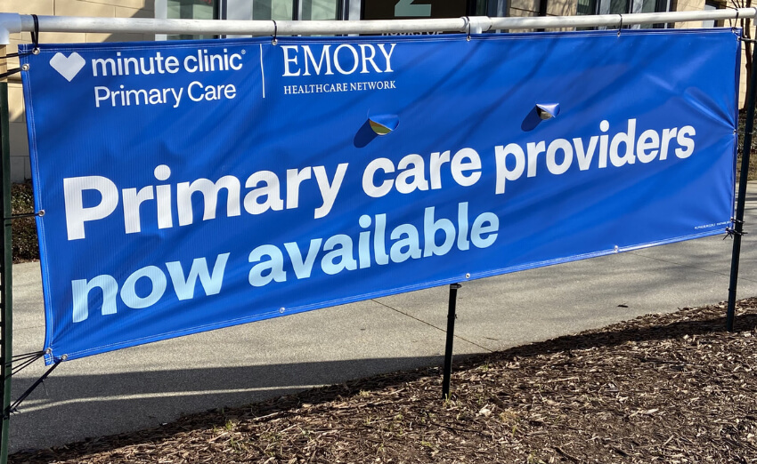 minute clinic Emory sign with the message: Primary care providers now available