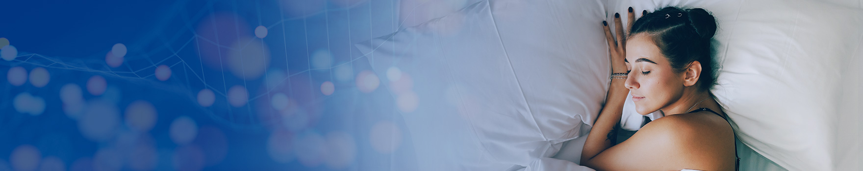 Woman sleeping and putting her head on a pillow. 