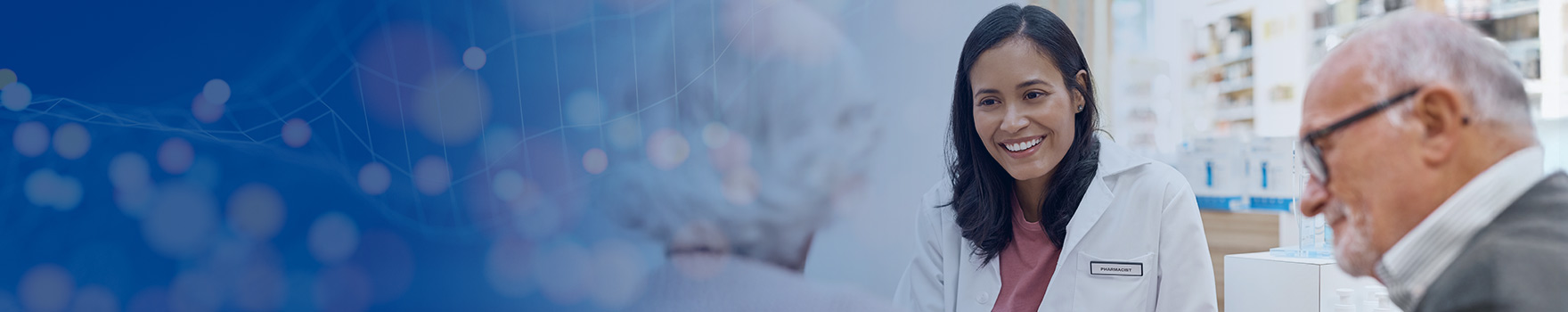 pharmacist helping two patients