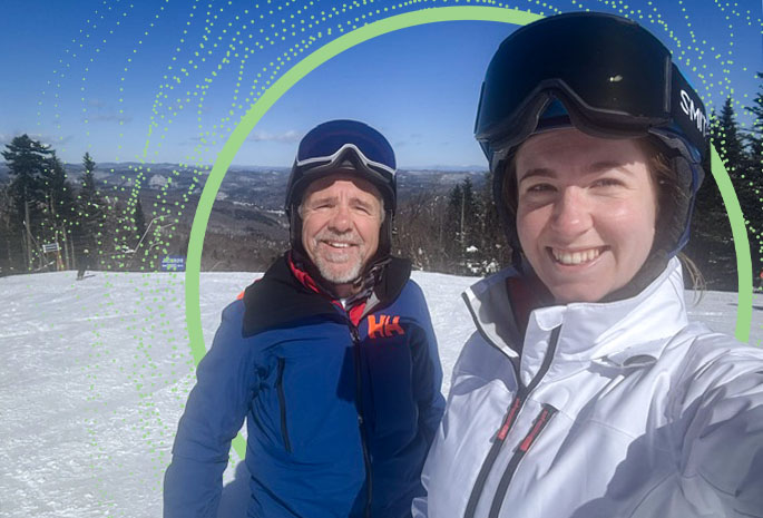 Mark on the ski slopes with his daughter